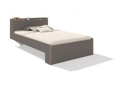 Anthrazitfarbenes Nook Einzelbett von Müller Möbelwerkstätten mit Ablagefläche am Kopfteil. Modernes Design für Schlafzimmer.